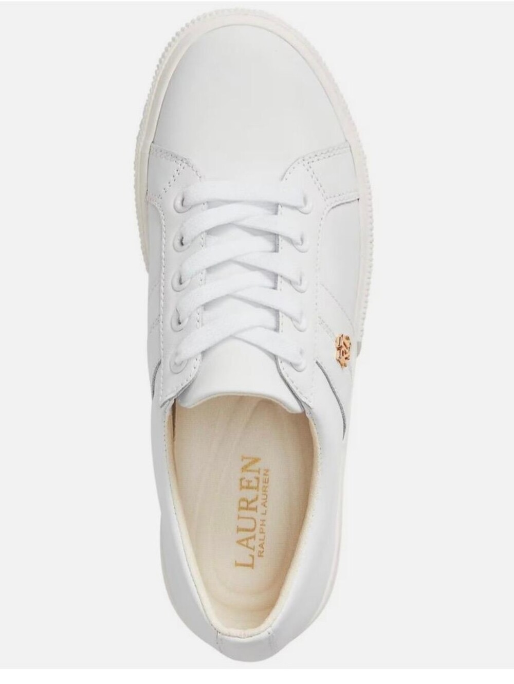 Lauren Ralph Lauren White Leather Lace-Up Sneakers